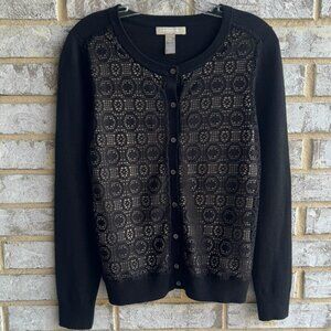 Banana Republic Long Sleeve Wool Blend Lace Button Up Cardigan Sweater Size M
